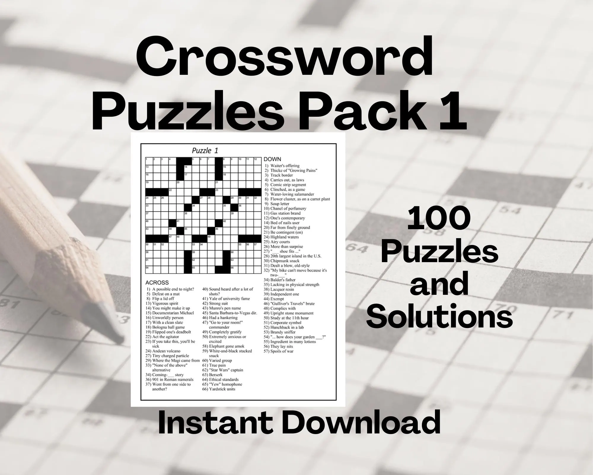 100 Crossword Puzzles Intermediate To Hard instant Download Etsy 100 Crossword Puzzles Intermediate To Hard instant Download Etsy
