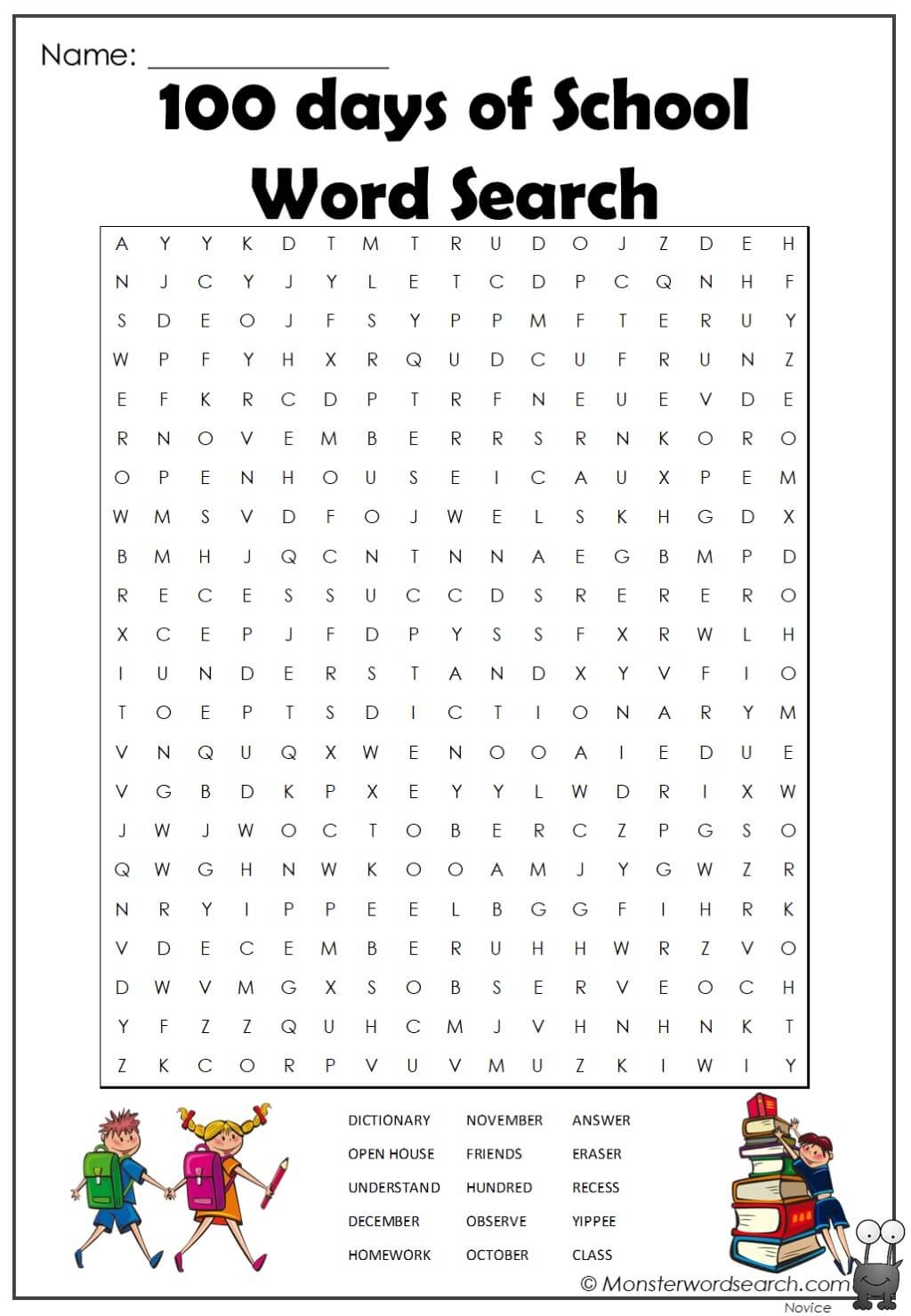 100 Days Of School Word Search Monster Word Search 100 Days Of School Word Search Monster Word Search