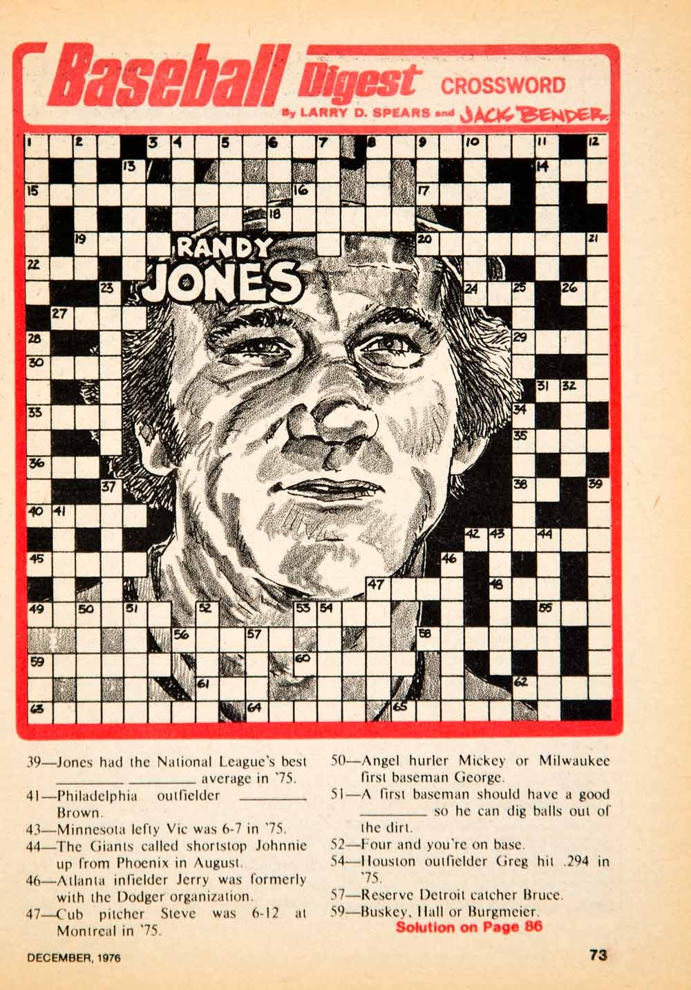 1976 Print MLB Baseball Sports Memorabilia Crossword Puzzle Randy Jone Period Paper Historic Art LLC 1976 Print MLB Baseball Sports Memorabilia Crossword Puzzle Randy Jone Period Paper Historic Art LLC