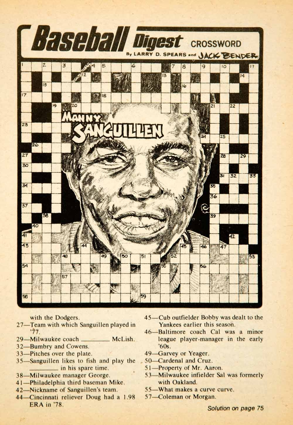 1979 Print MLB Baseball Sports Memorabilia Crossword Puzzle Manny YBD1 Period Paper Historic Art LLC 1979 Print MLB Baseball Sports Memorabilia Crossword Puzzle Manny YBD1 Period Paper Historic Art LLC
