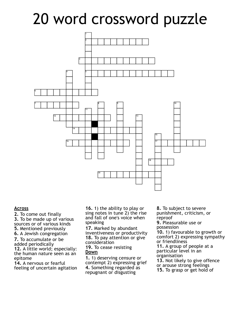 20 Word Crossword Puzzle WordMint 20 Word Crossword Puzzle WordMint