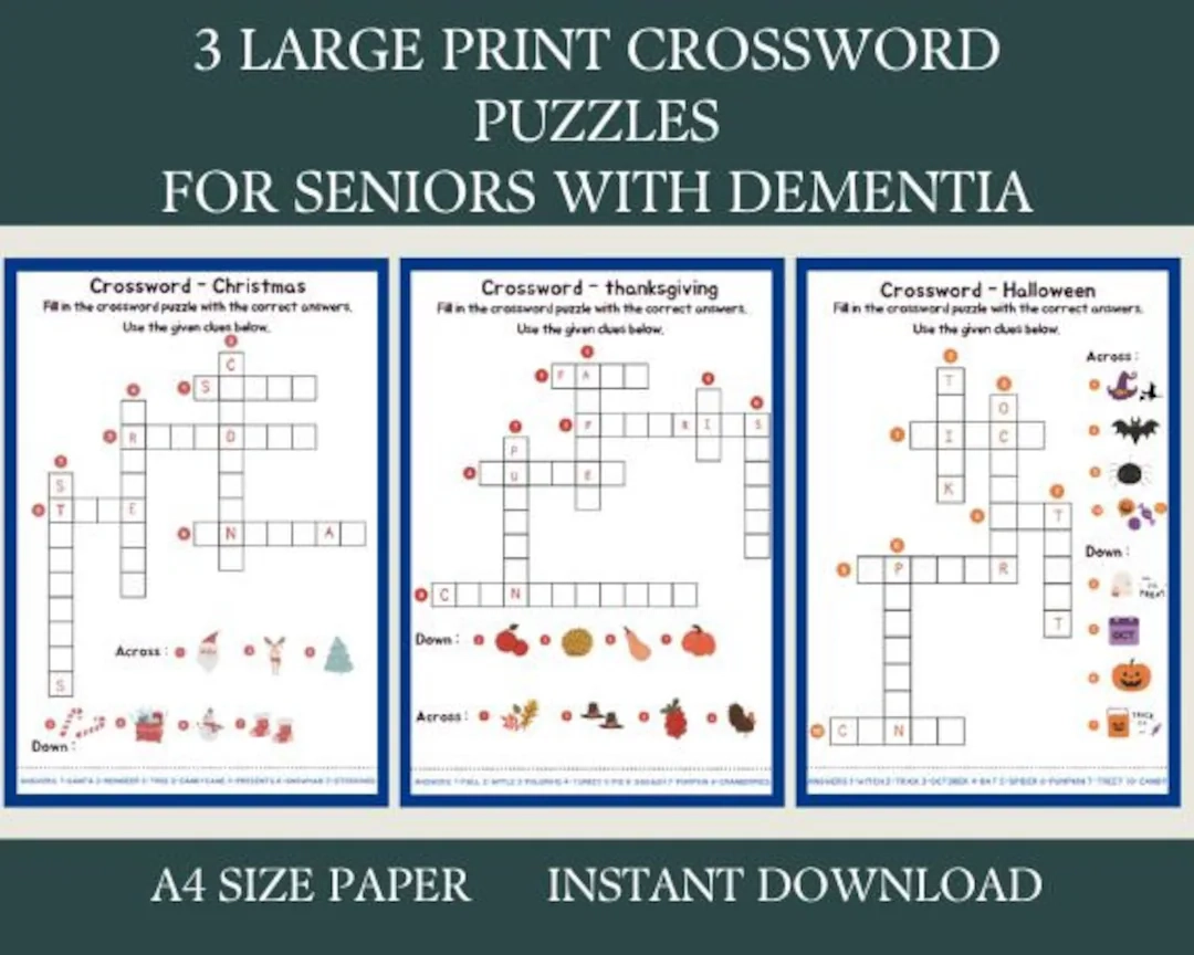 3 Crossword Puzzles Activity For Seniors Large Print Easy Worksheets For Elderly With Alzheimer s Dementia Parkinson Memory Loss Etsy 3 Crossword Puzzles Activity For Seniors Large Print Easy Worksheets For Elderly With Alzheimer s Dementia Parkinson Memory Loss Etsy