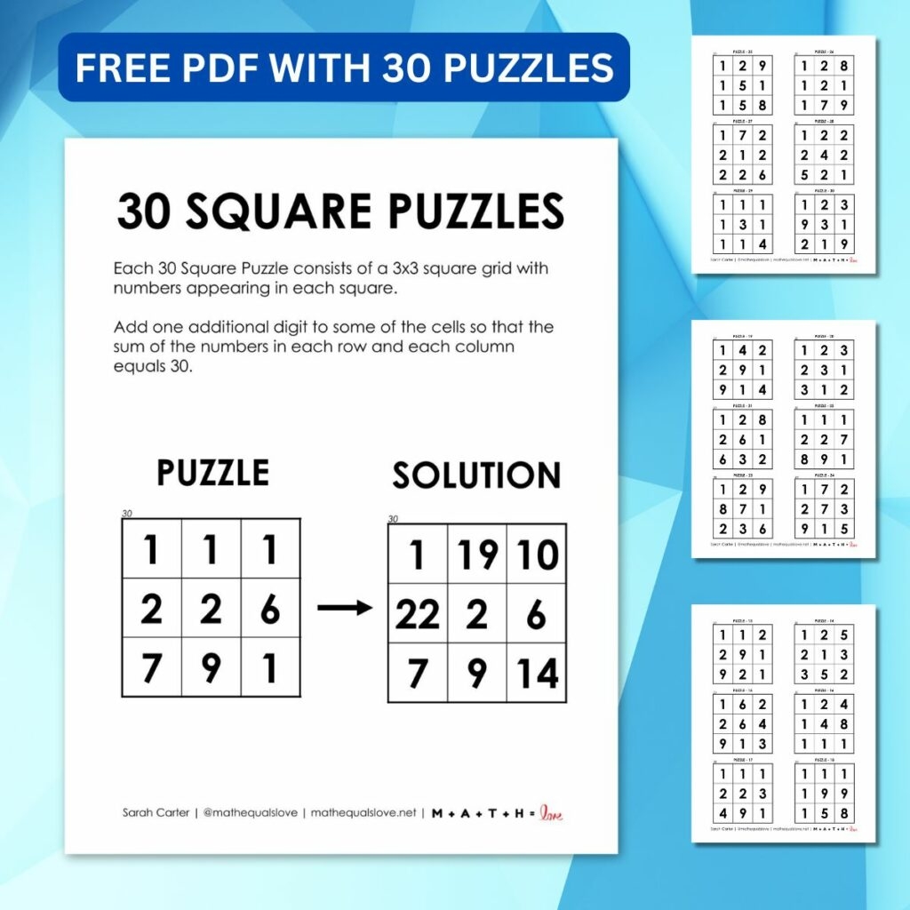 30 Square Logic Puzzles Math Love 30 Square Logic Puzzles Math Love