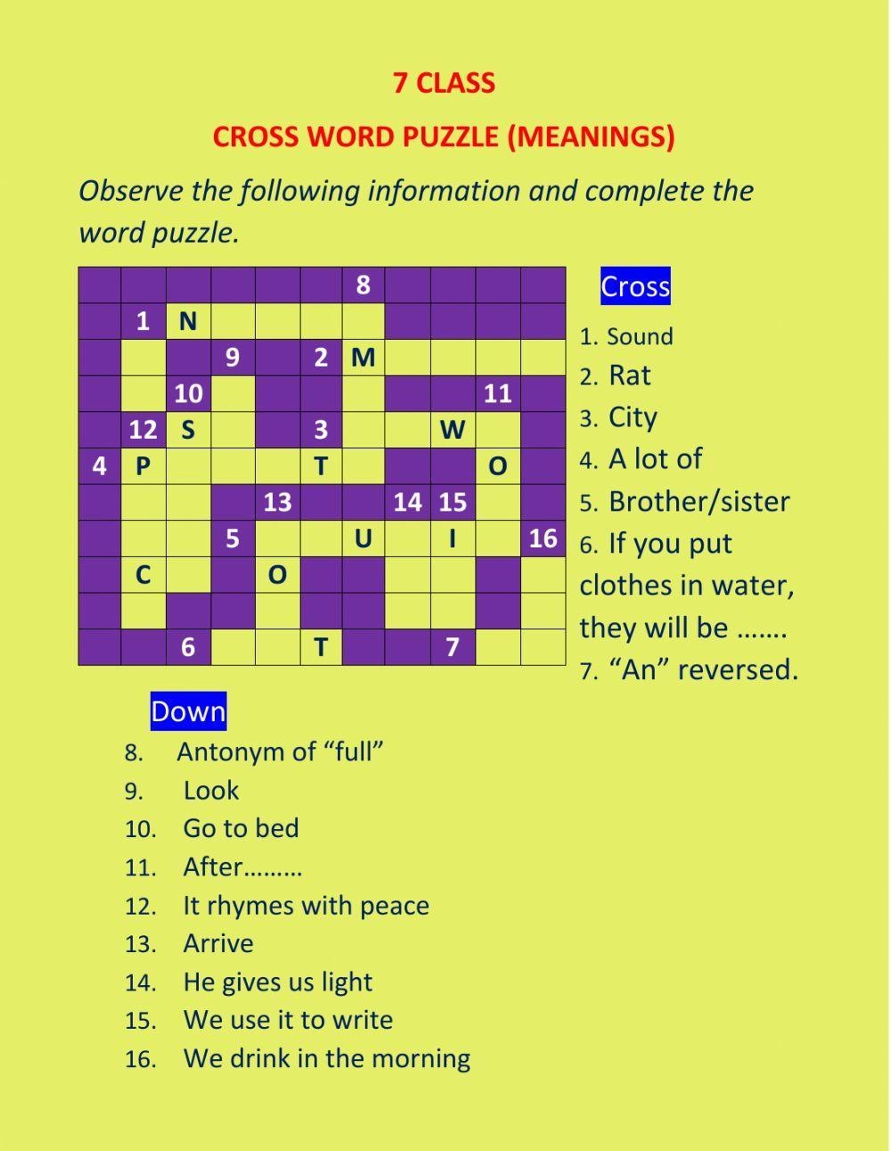 334866 7 Class Cross Word Puzzle Sanjeevnalla 