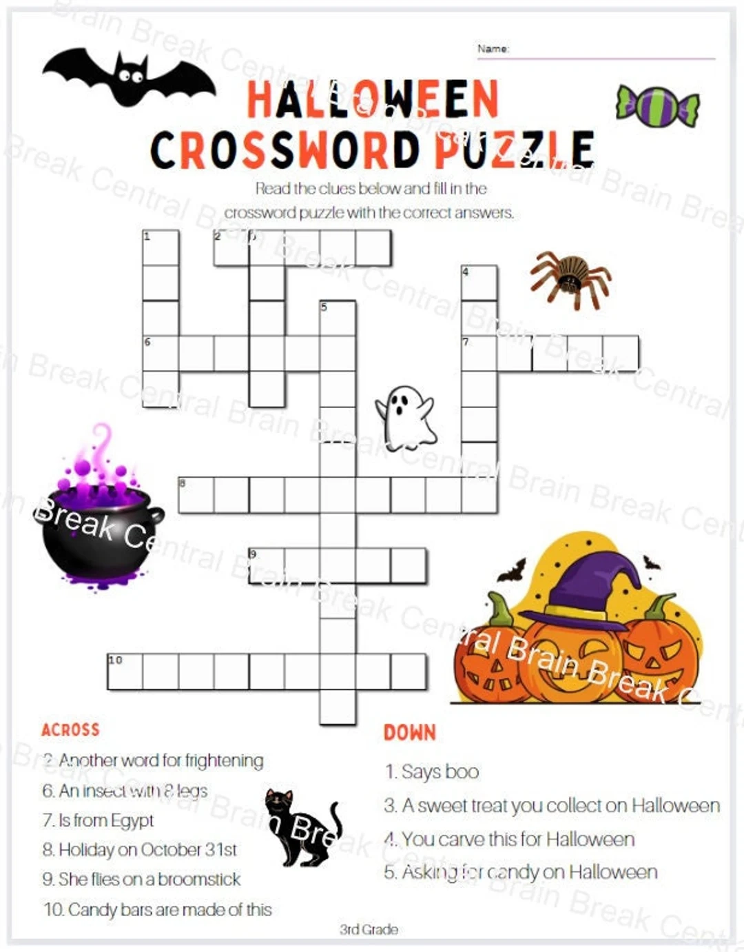 3rd grade halloween crossword puzzle with answer key etsy 3rd grade halloween crossword puzzle with answer key etsy