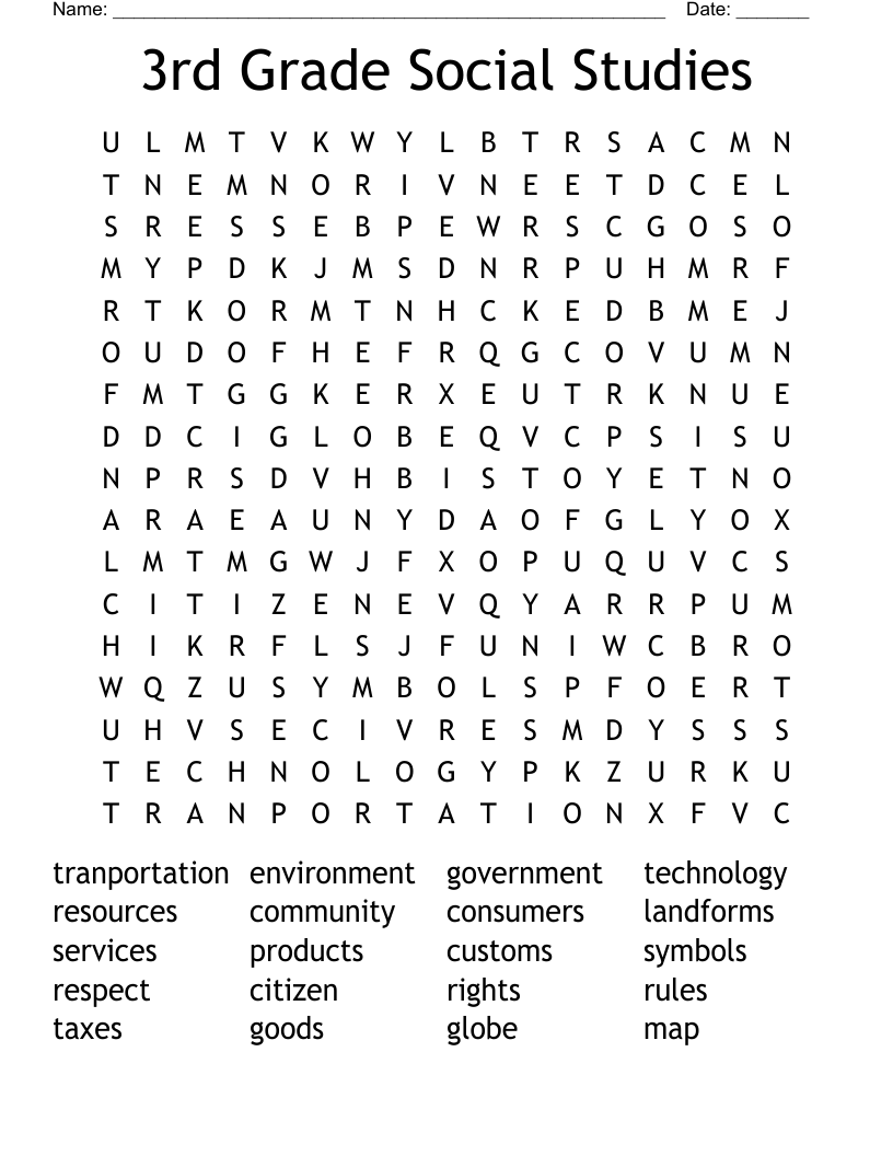 3rd Grade Social Studies Word Search WordMint 3rd Grade Social Studies Word Search WordMint