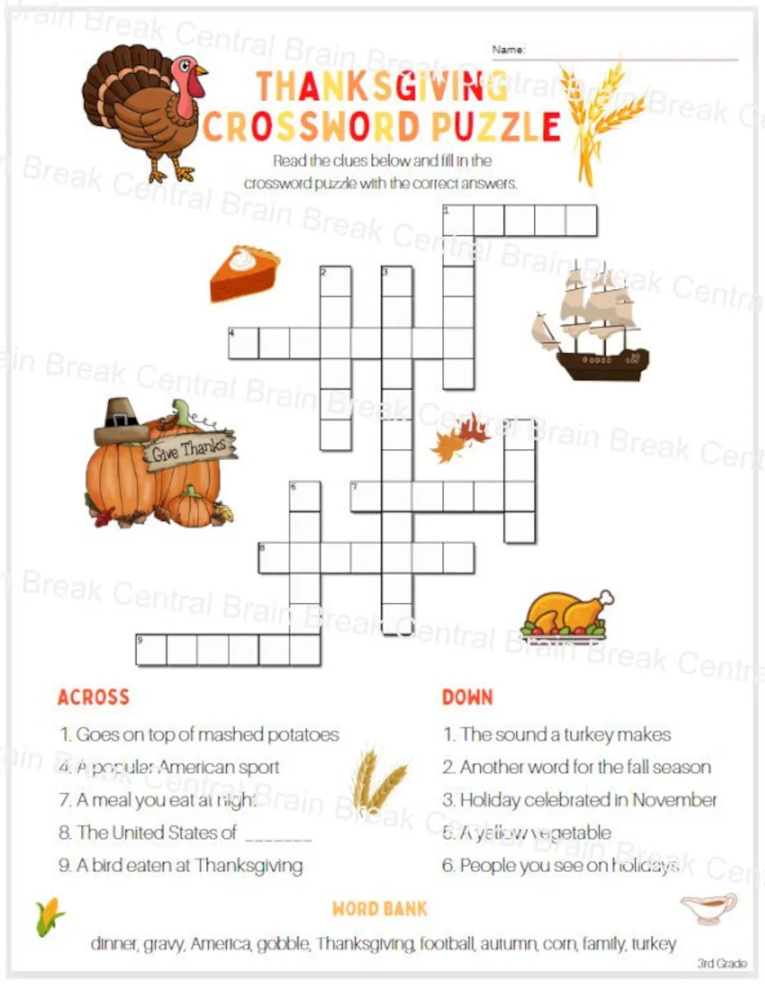 3rd grade thanksgiving crossword puzzle with word bank and answer key printable etsy 3rd grade thanksgiving crossword puzzle with word bank and answer key printable etsy
