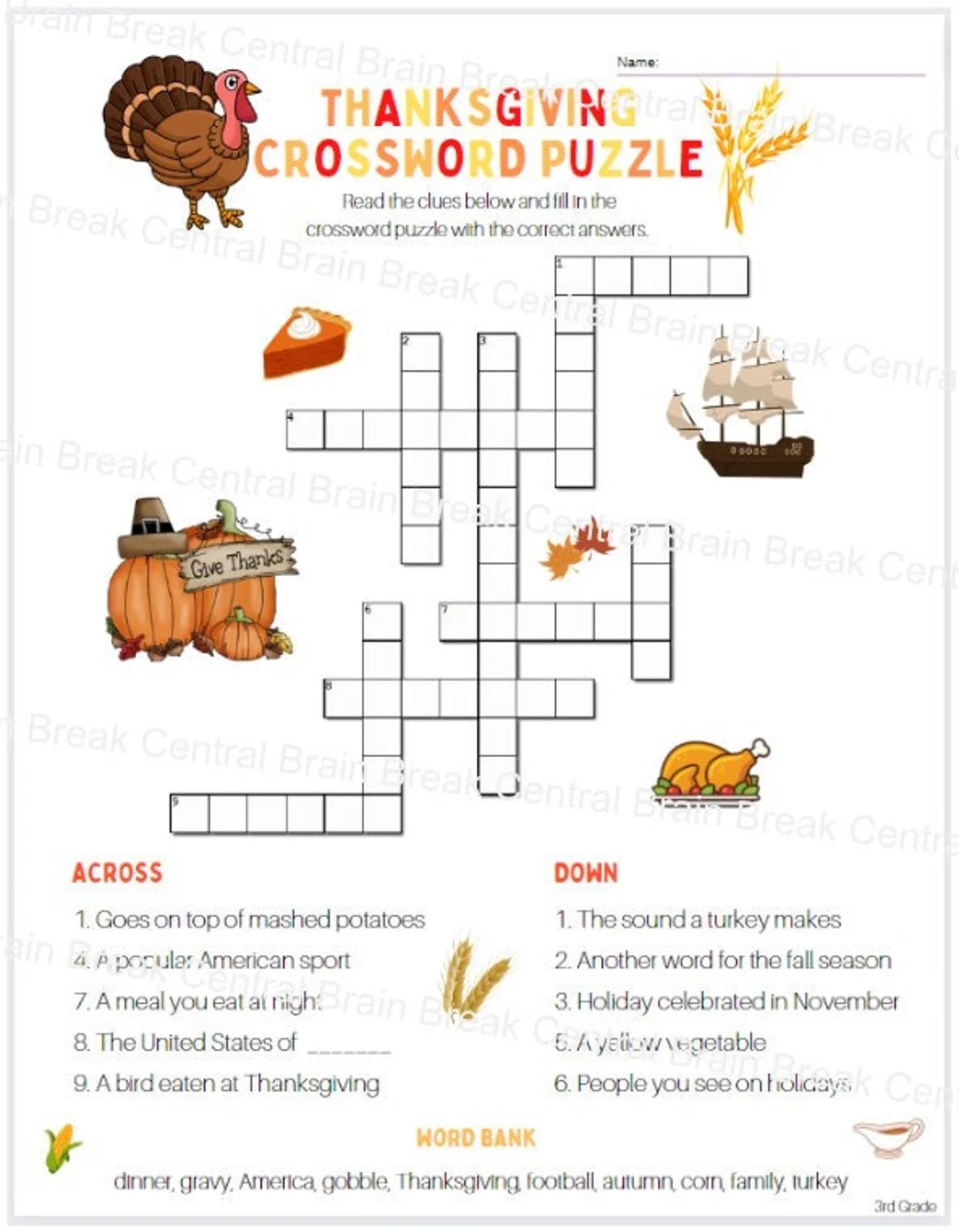 3rd grade thanksgiving crossword puzzle with word bank and answer key printable etsy norway 3rd grade thanksgiving crossword puzzle with word bank and answer key printable etsy norway