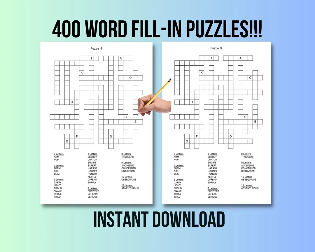 400 Printable Word Fill In Puzzle Pages For Adults Large Print Easy To Read Fill In Word Crossword Puzzles Instant Digital Download Etsy