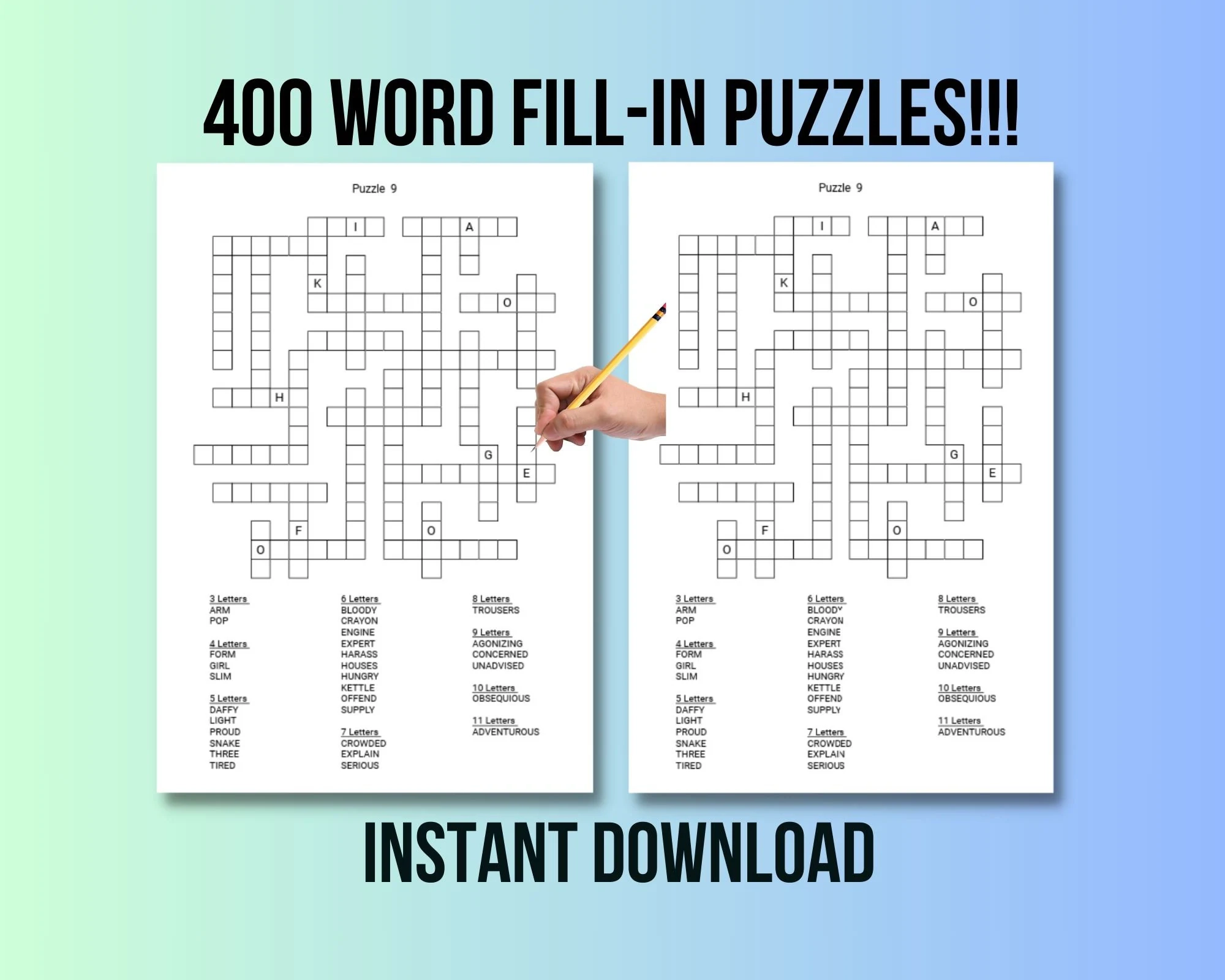 400 Printable Word Fill In Puzzle Pages For Adults Large Print Easy To Read Fill In Word Crossword Puzzles Instant Digital Download Etsy