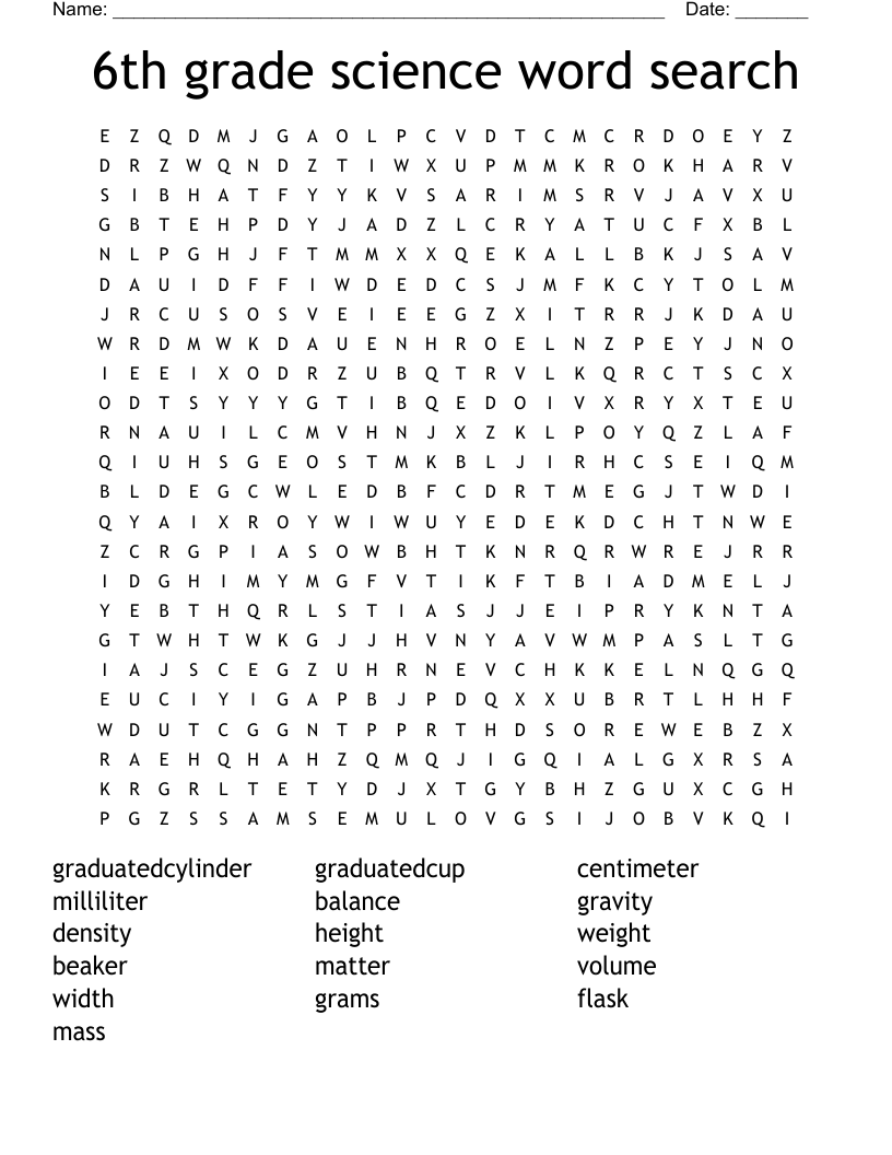 6th Grade Science Word Search WordMint 6th Grade Science Word Search WordMint
