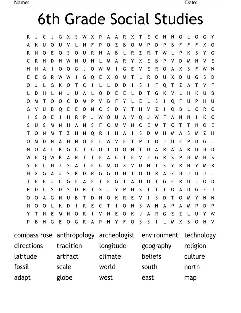 6th Grade Social Studies Word Search WordMint 6th Grade Social Studies Word Search WordMint