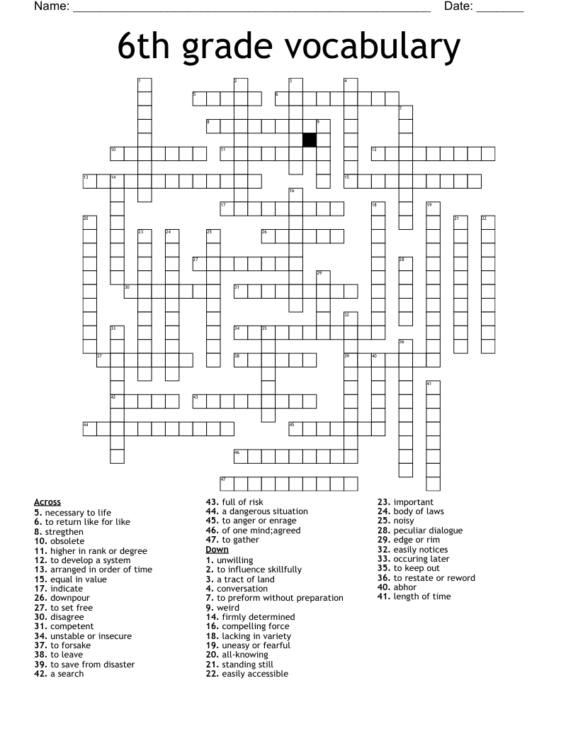 6th Grade Crossword Puzzles Printable 6th Grade Crossword Puzzles Printable