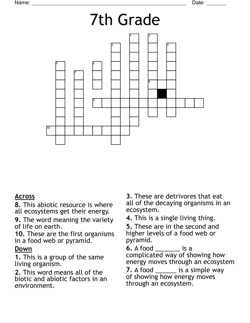 7th Grade Crossword WordMint 7th Grade Crossword WordMint