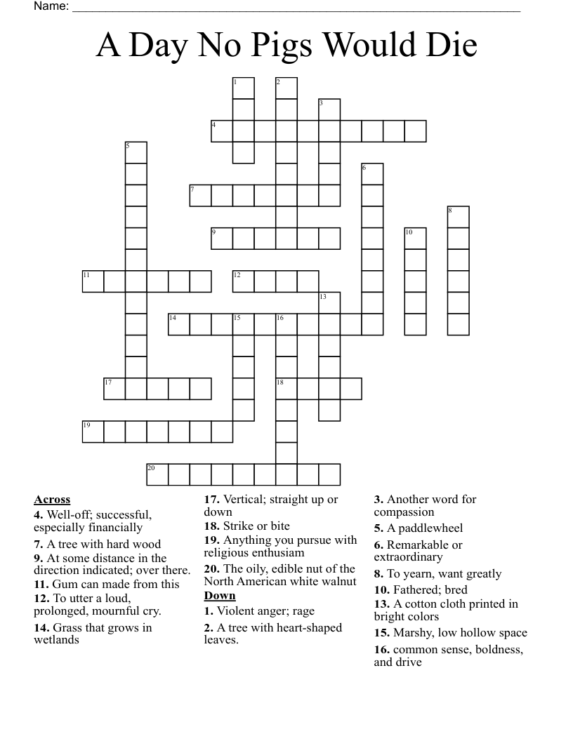 A Day No Pigs Would Die Crossword WordMint A Day No Pigs Would Die Crossword WordMint