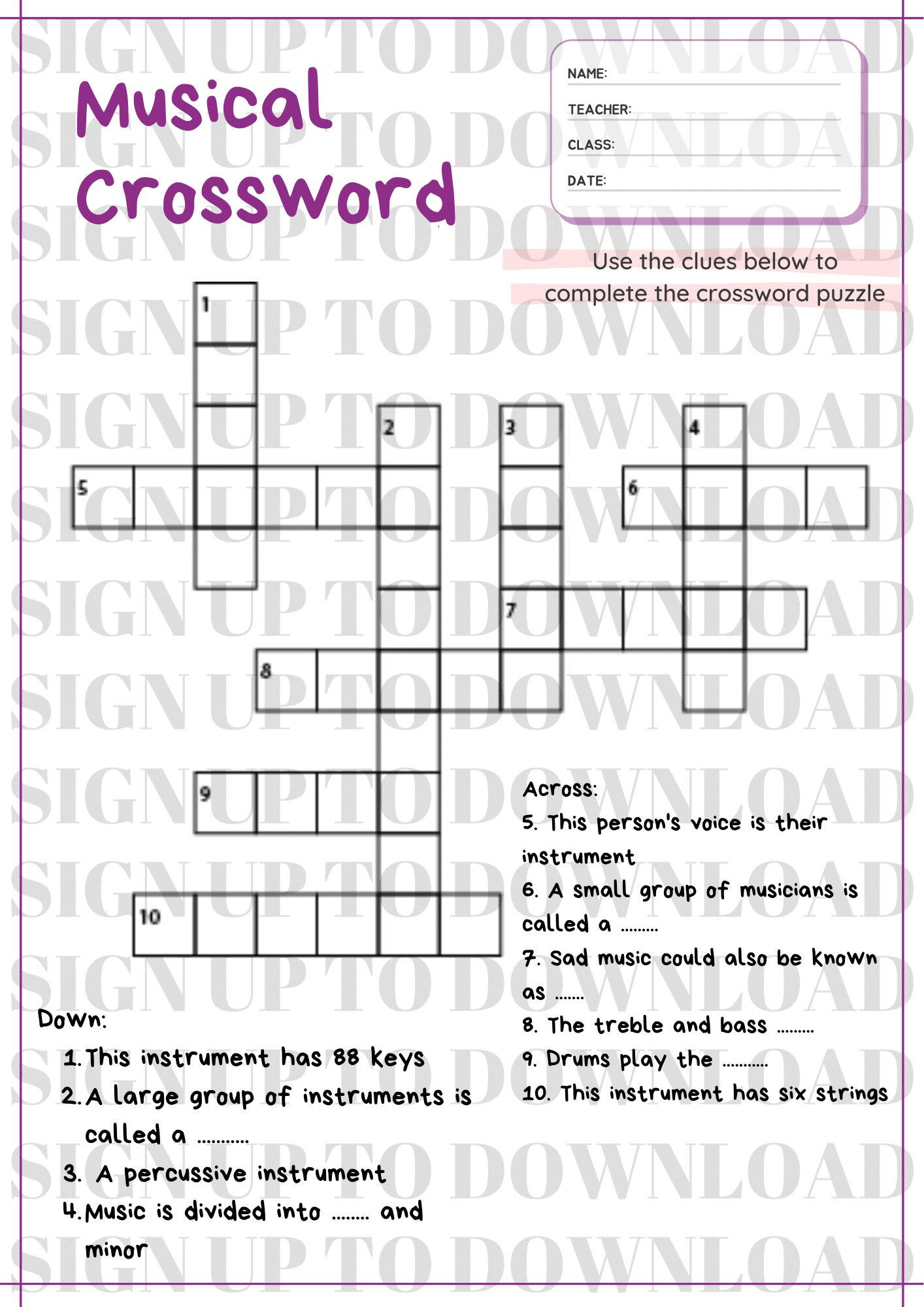 A Selection Of Musical Crosswords Schools Music Market A Selection Of Musical Crosswords Schools Music Market