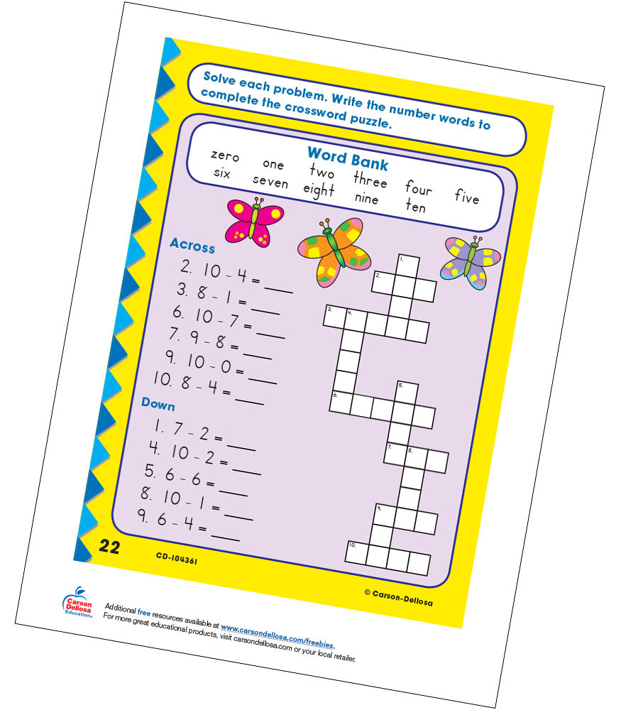 Add And Subtract Butterfly Crossword Puzzle Free Activity Carson Dellosa Add And Subtract Butterfly Crossword Puzzle Free Activity Carson Dellosa