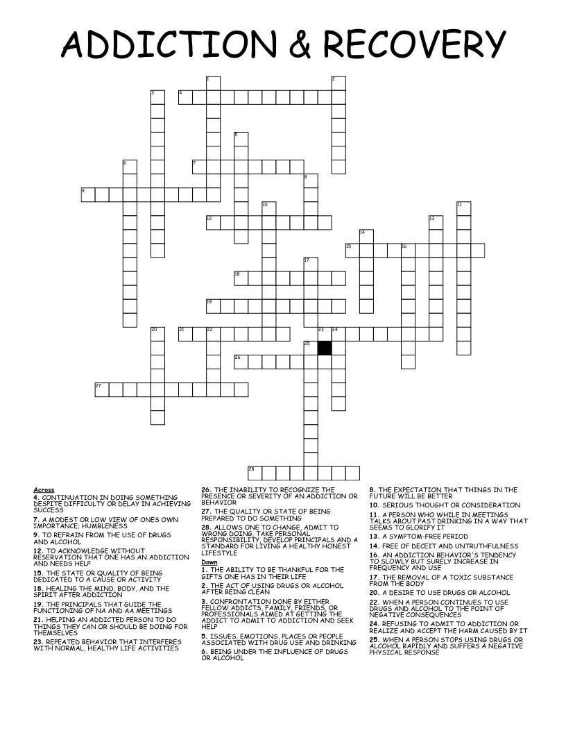 ADDICTION RECOVERY Crossword WordMint ADDICTION RECOVERY Crossword WordMint