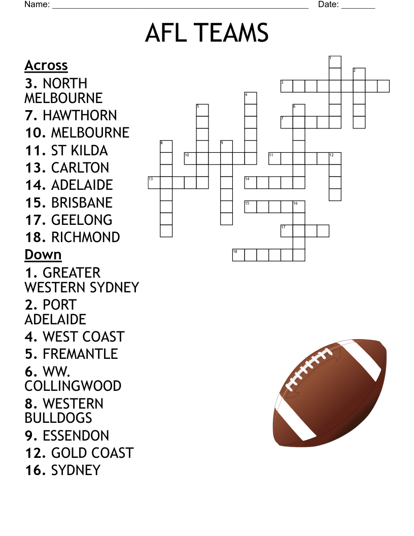Crossword Puzzles Printable Nfl Teams Crossword Puzzles Printable Nfl Teams
