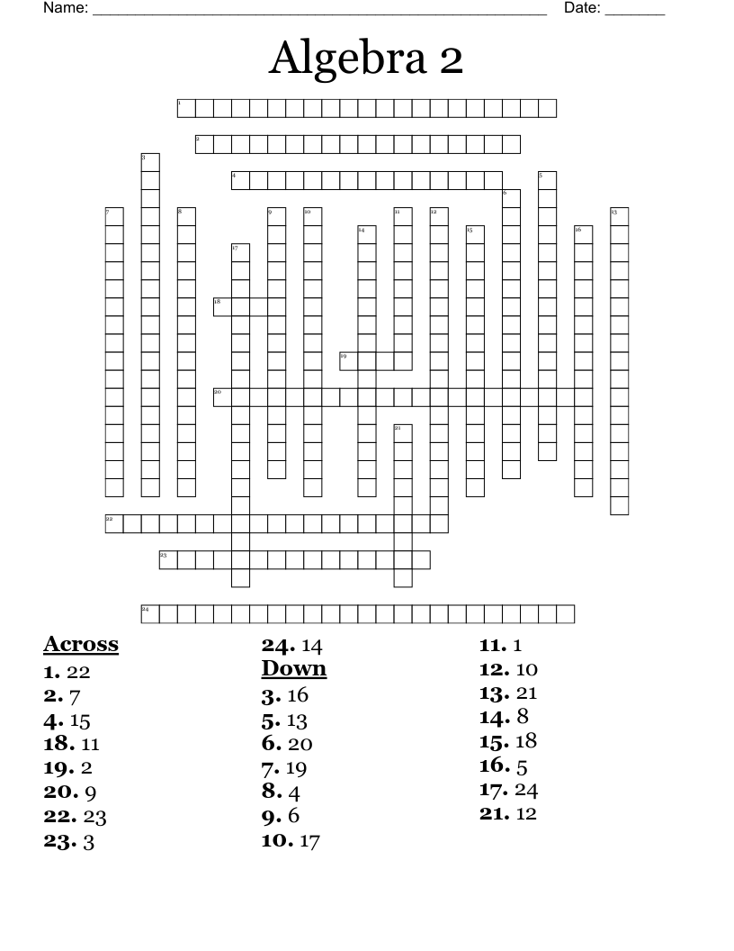Algebra 2 Crossword WordMint Algebra 2 Crossword WordMint