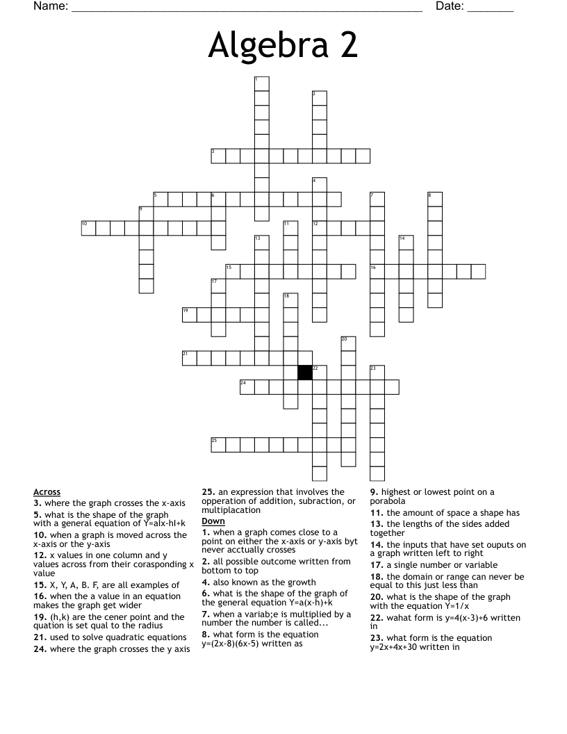 Algebra 2 Crossword WordMint Algebra 2 Crossword WordMint