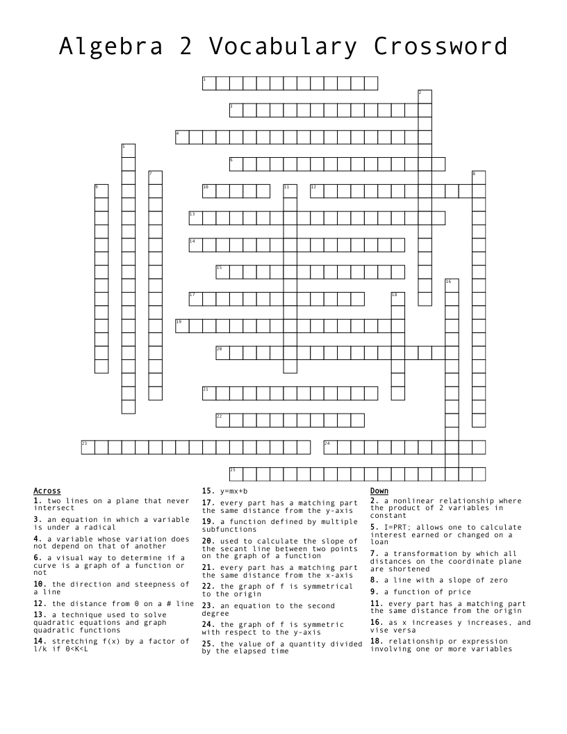 Algebra 2 Vocabulary Crossword WordMint Algebra 2 Vocabulary Crossword WordMint