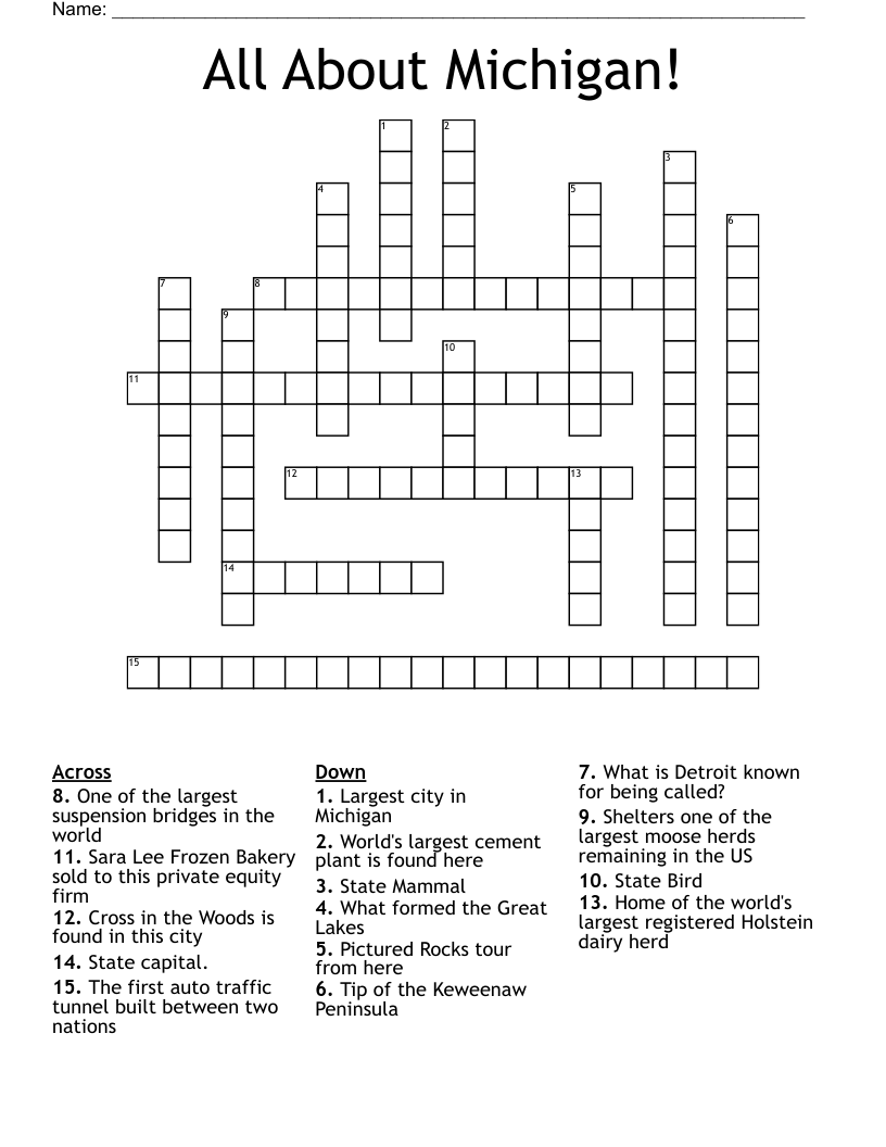 All About Michigan Crossword WordMint All About Michigan Crossword WordMint
