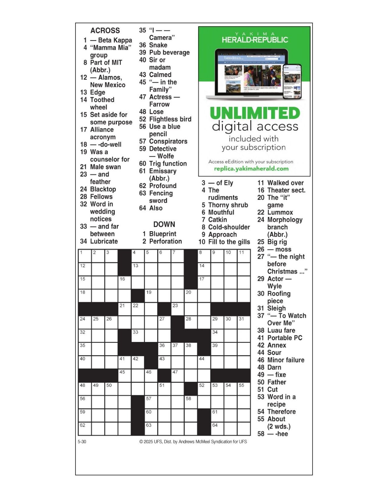 AM Crossword May 30 2025 Crosswords Yakimaherald AM Crossword May 30 2025 Crosswords Yakimaherald