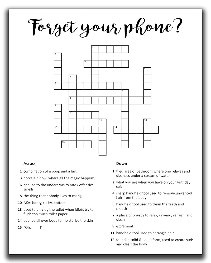 Amazon Funny Bathroom Wall Decor 11 x14 UNFRAMED Print Black And White Crossword Puzzle Wall Art Forgot Your Phone Bathroom Sign Handmade Products