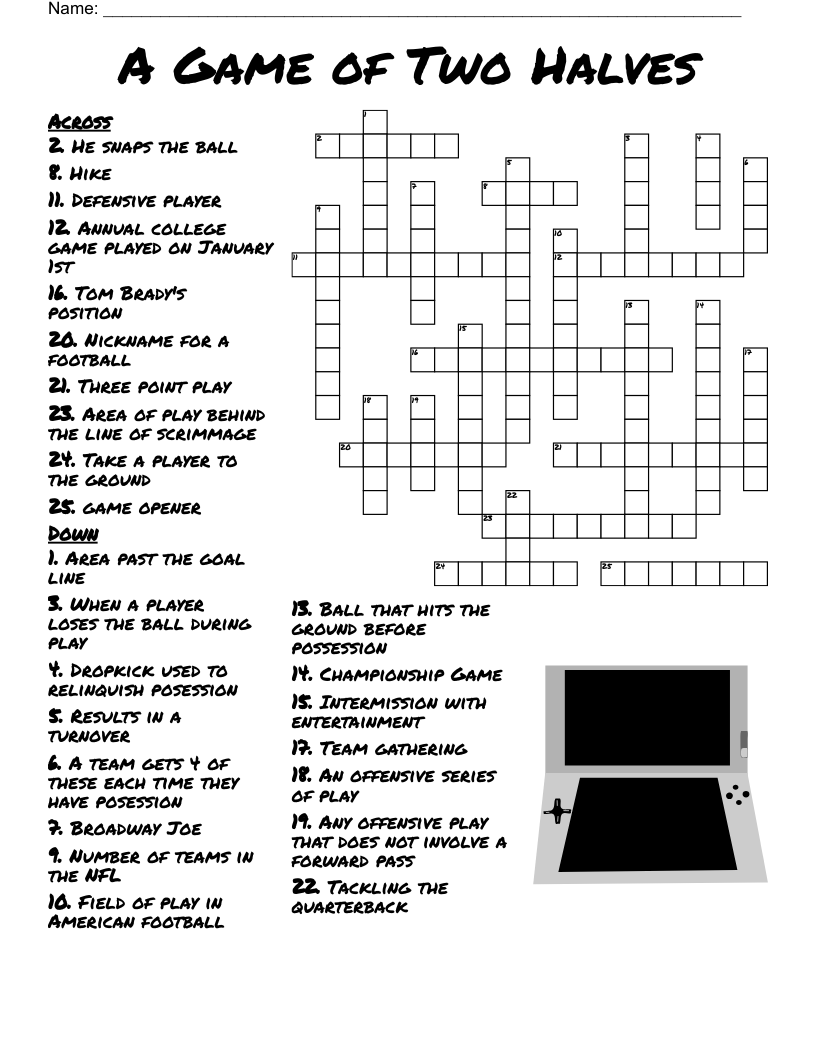 Football Crossword Puzzles Printable Football Crossword Puzzles Printable