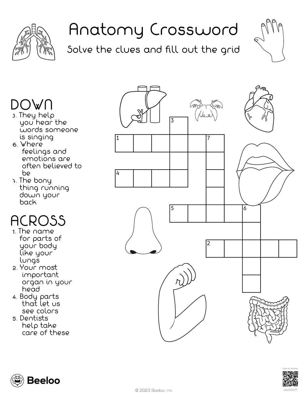 Anatomy Crossword Beeloo Printable Crafts And Activities For Kids Anatomy Crossword Beeloo Printable Crafts And Activities For Kids