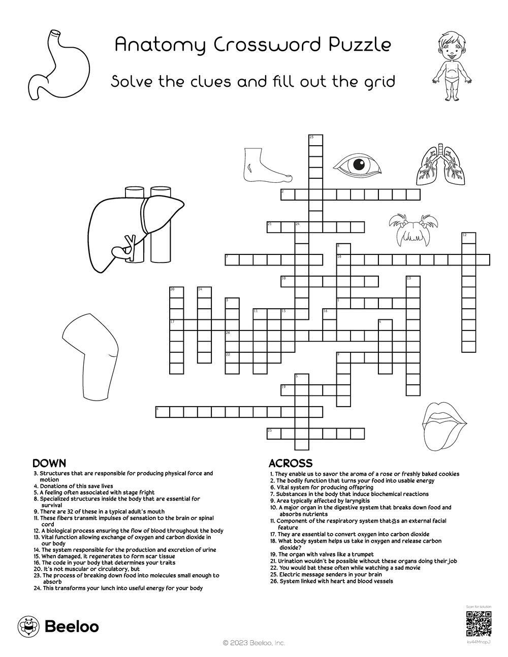 Anatomy Crossword Puzzle Beeloo Printable Crafts And Activities For Kids Anatomy Crossword Puzzle Beeloo Printable Crafts And Activities For Kids