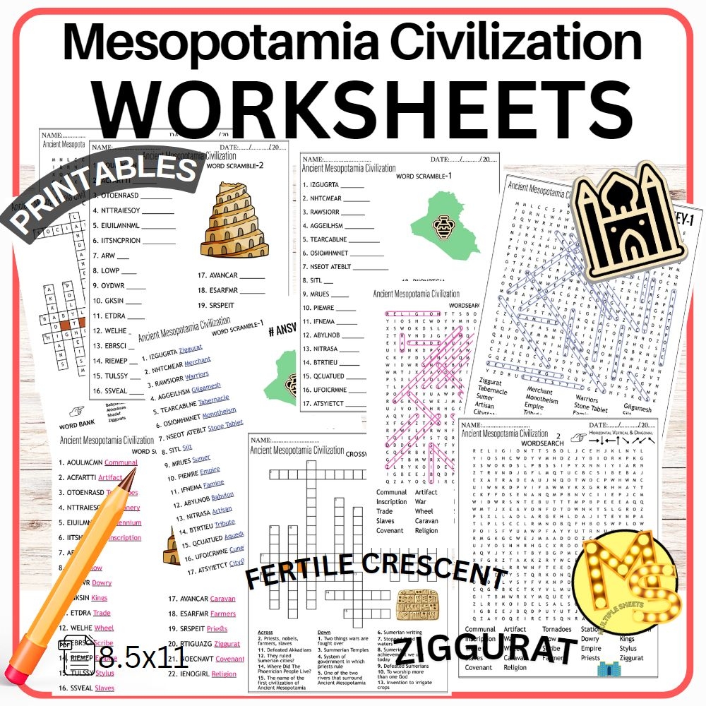 Ancient Mesopotamia Civilization Worksheets Crossword Word Scramble Word Search Made By Teachers Ancient Mesopotamia Civilization Worksheets Crossword Word Scramble Word Search Made By Teachers