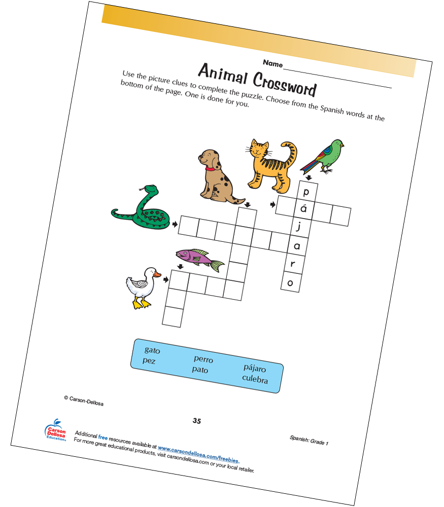 Animal Crossword Spanish Free Activity Carson Dellosa Animal Crossword Spanish Free Activity Carson Dellosa