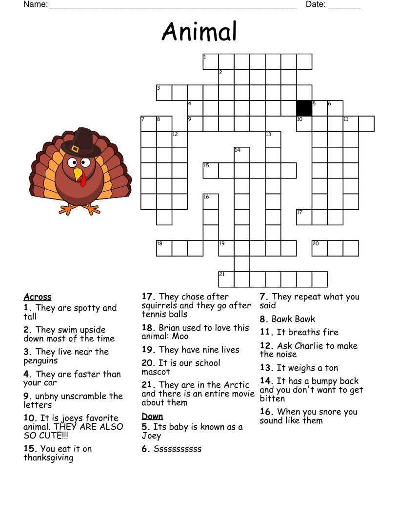 Animal Crossword WordMint Animal Crossword WordMint
