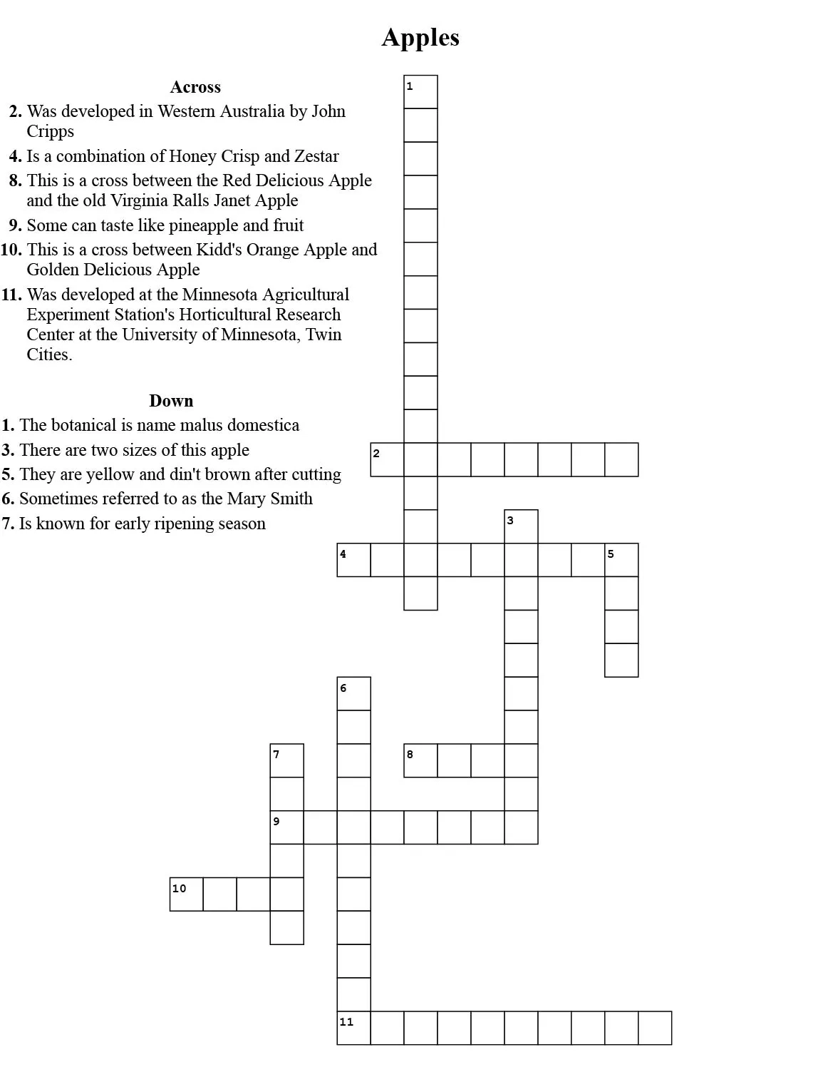 Apple Crossword Puzzle New York State Horticultural Society Apple Crossword Puzzle New York State Horticultural Society