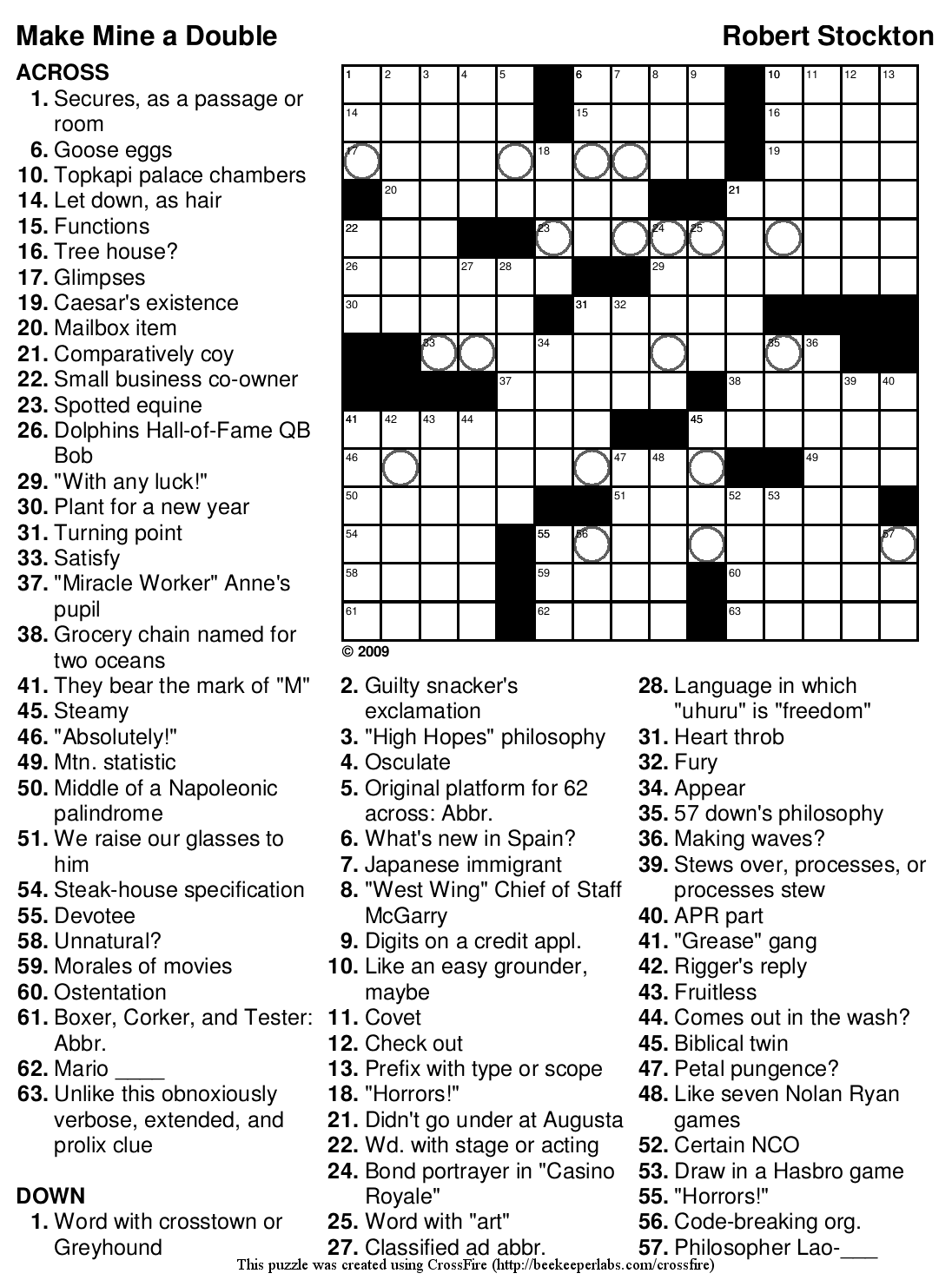 April 2009 Beekeeper Crosswords Worksheets Library