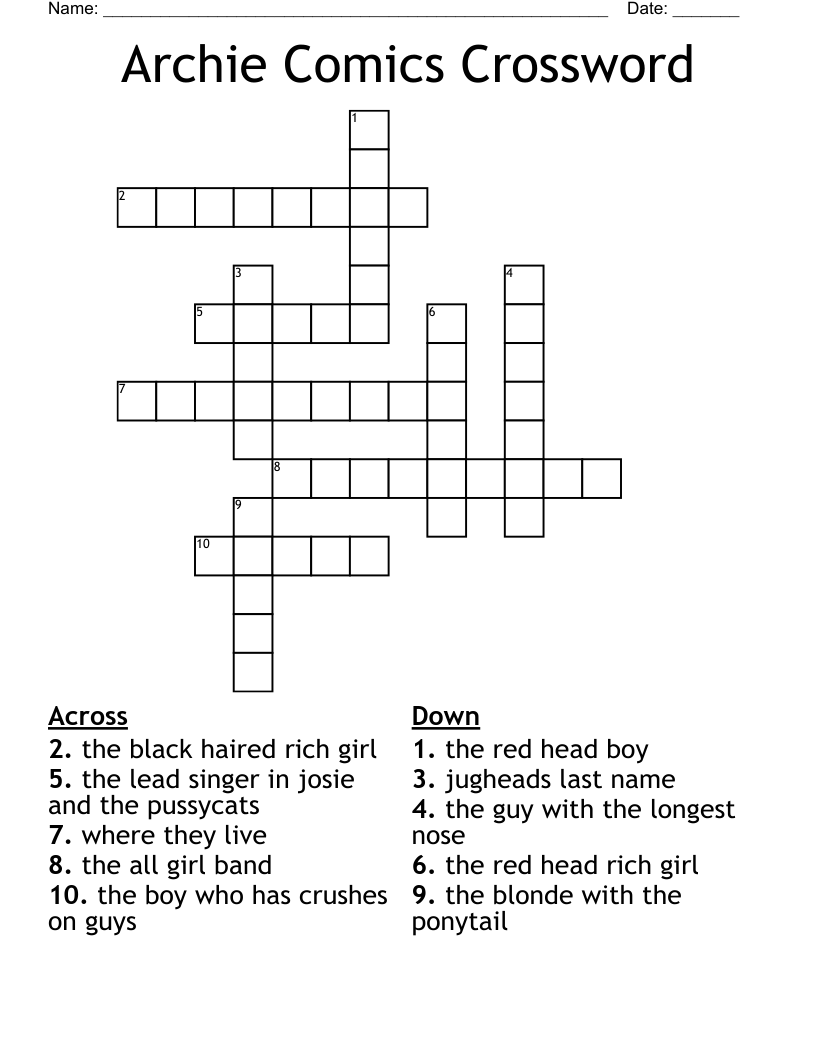 Riverdale Themed Printable Crossword Puzzles