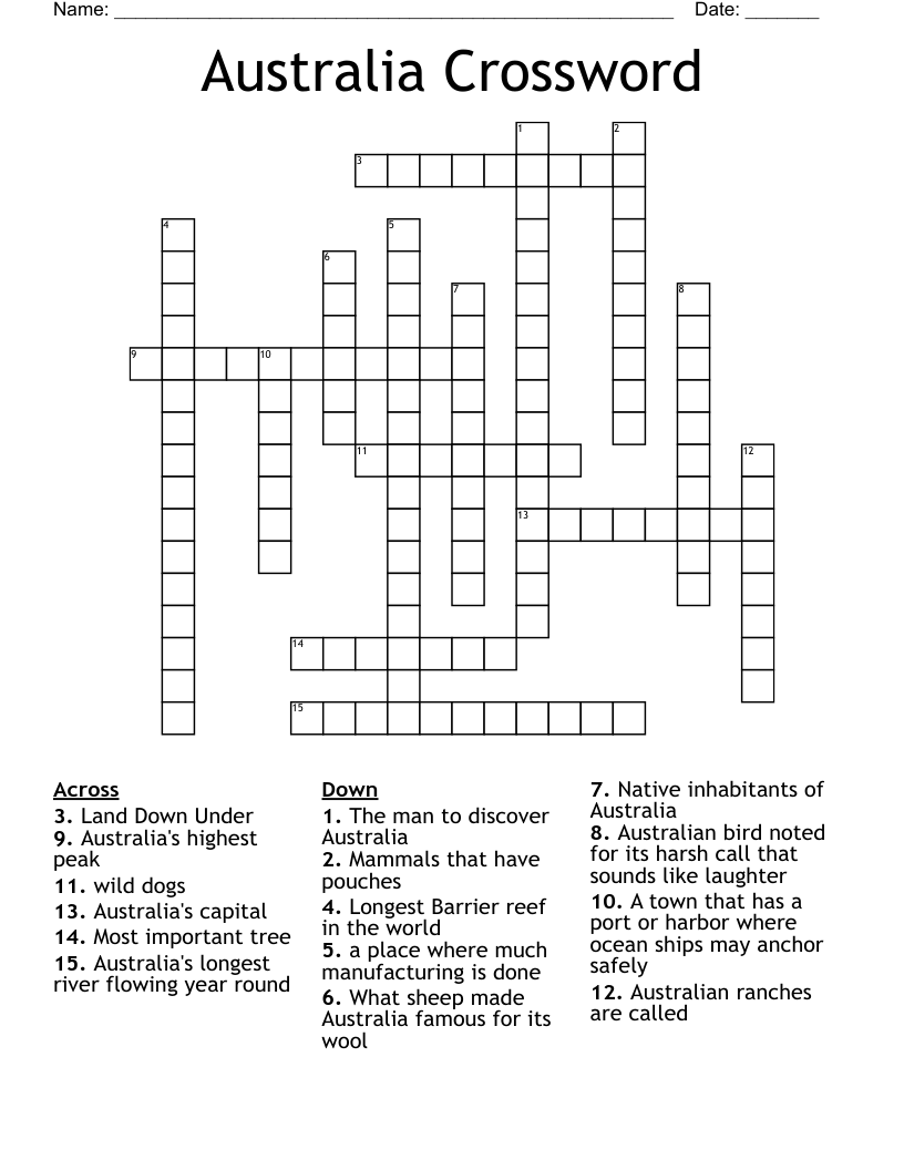 Australia Crossword WordMint Australia Crossword WordMint