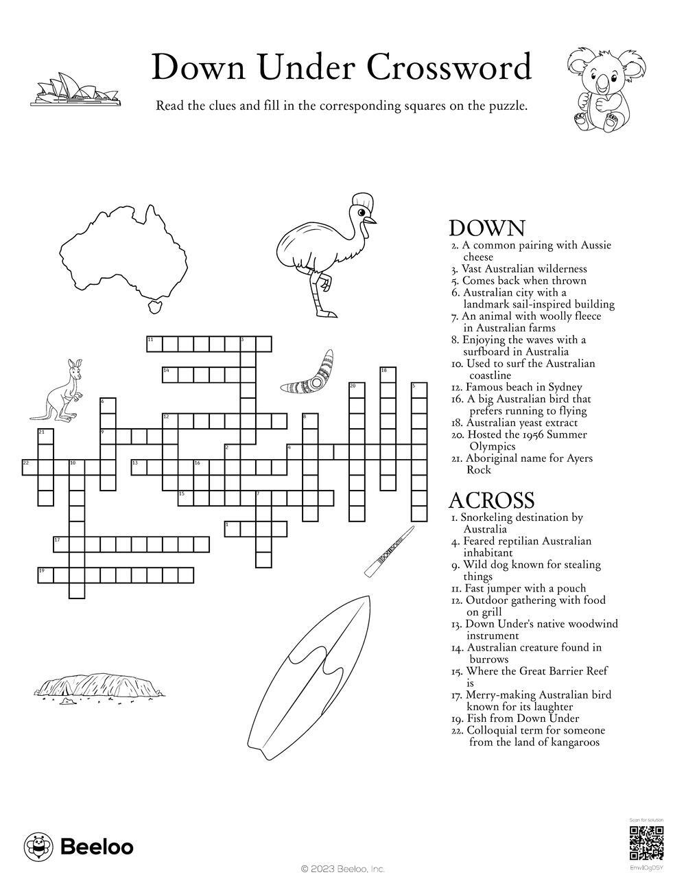 Australia themed Crossword Puzzles Beeloo Printable Crafts And Activities For Kids Australia themed Crossword Puzzles Beeloo Printable Crafts And Activities For Kids