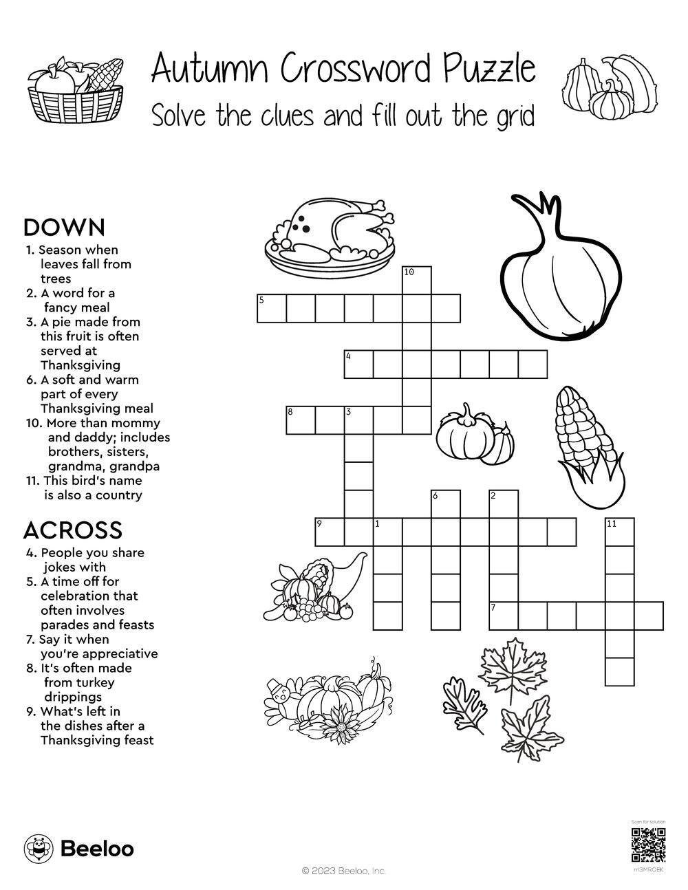 Autumn Crossword Puzzle Beeloo Printable Crafts And Activities For Kids Autumn Crossword Puzzle Beeloo Printable Crafts And Activities For Kids