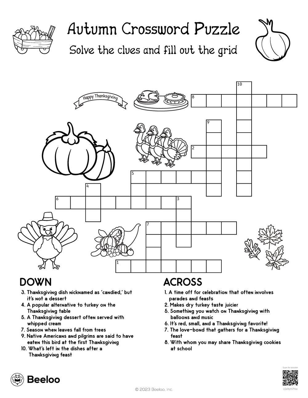 Autumn Crossword Puzzle Beeloo Printable Crafts And Activities For Kids Autumn Crossword Puzzle Beeloo Printable Crafts And Activities For Kids