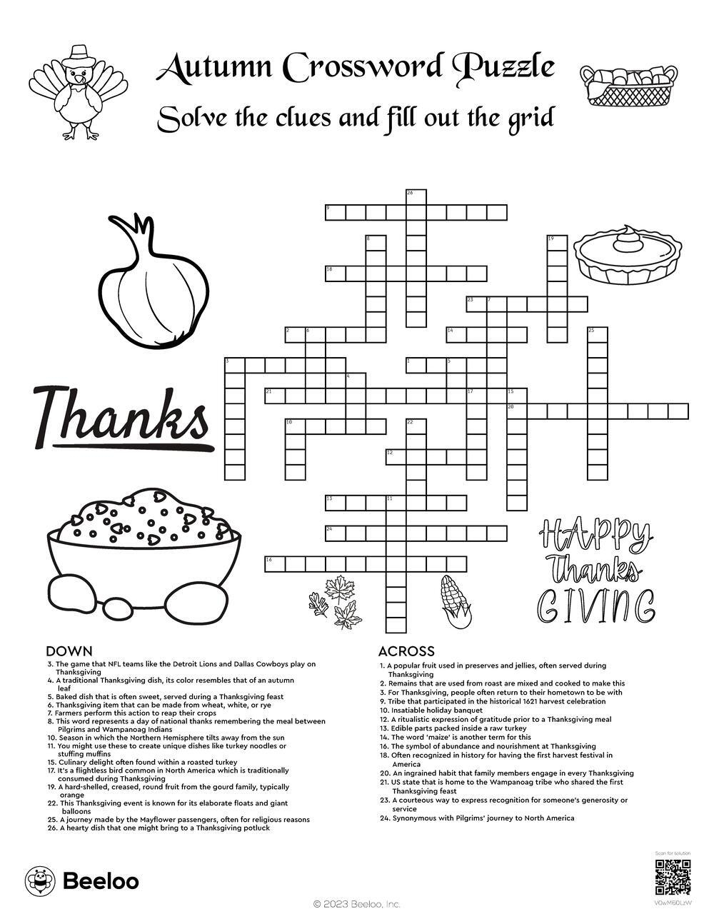 Autumn Crossword Puzzle Beeloo Printable Crafts And Activities For Kids Autumn Crossword Puzzle Beeloo Printable Crafts And Activities For Kids