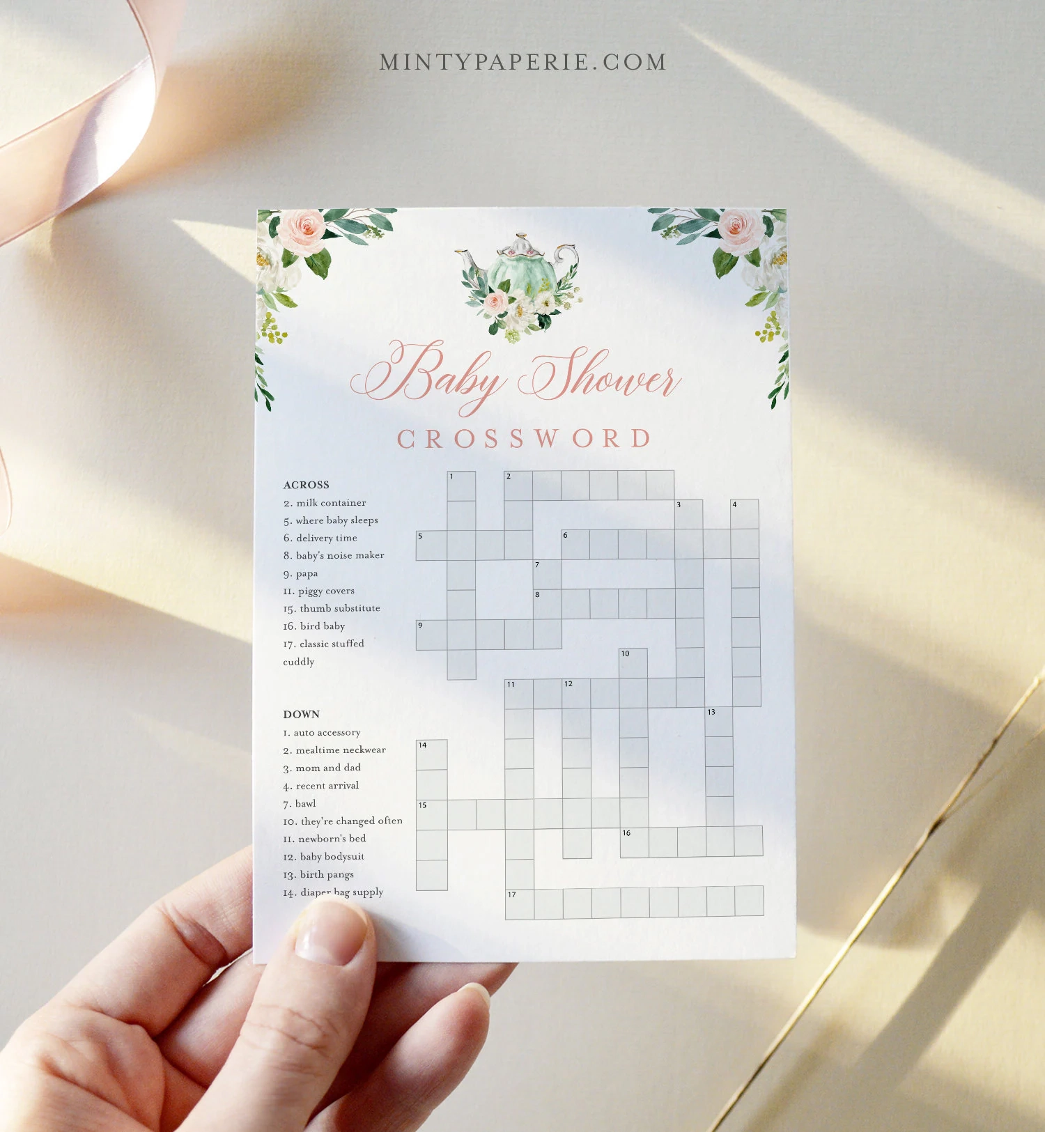 Baby Crossword Puzzle Tea Party Baby Shower Game Printable Crossword Game With Answer Key Instant Download Templett 5x7 085 401BASG Baby Crossword Puzzle Tea Party Baby Shower Game Printable Crossword Game With Answer Key Instant Download Templett 5x7 085 401BASG