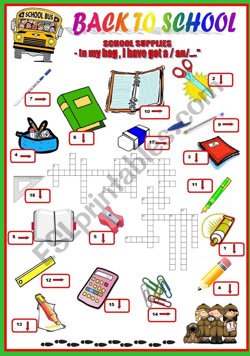 Back To School School Supplies crosswords ESL Worksheet By Ikebana Back To School School Supplies crosswords ESL Worksheet By Ikebana