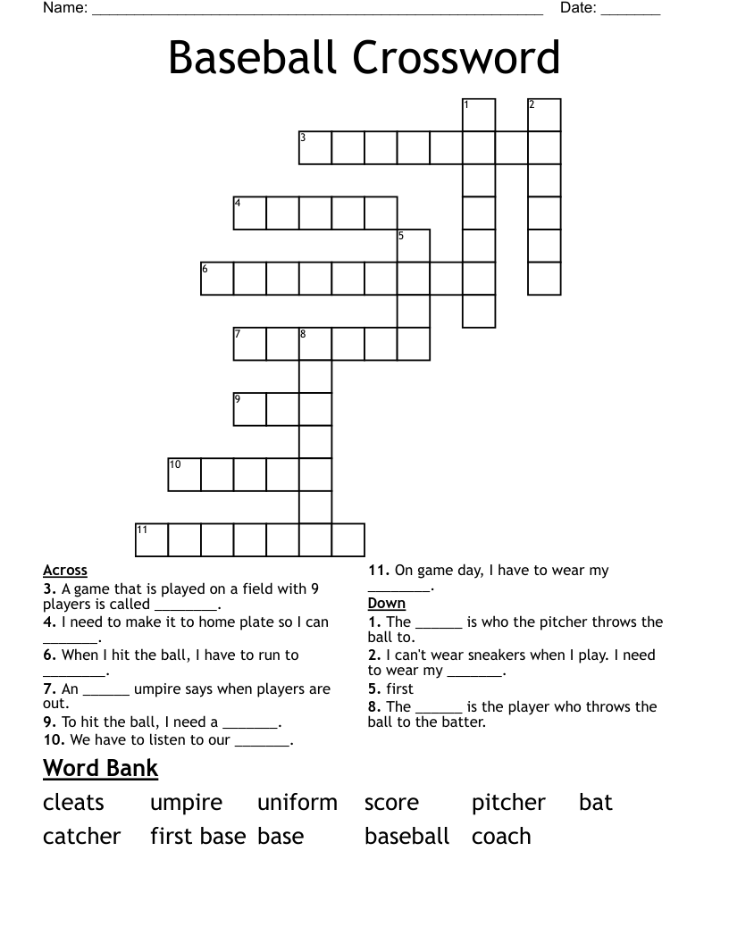 Baseball Crossword WordMint Baseball Crossword WordMint