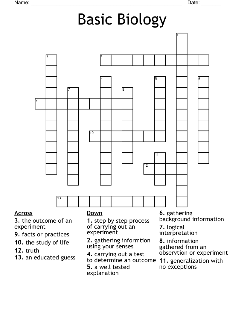 Basic Biology Crossword WordMint Basic Biology Crossword WordMint