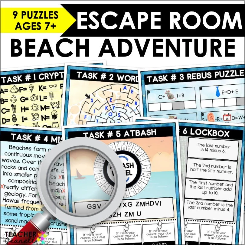 Beach Escape Room Game Birthday Party Puzzles Printable Escape Roo Teacher Jeanell Beach Escape Room Game Birthday Party Puzzles Printable Escape Roo Teacher Jeanell