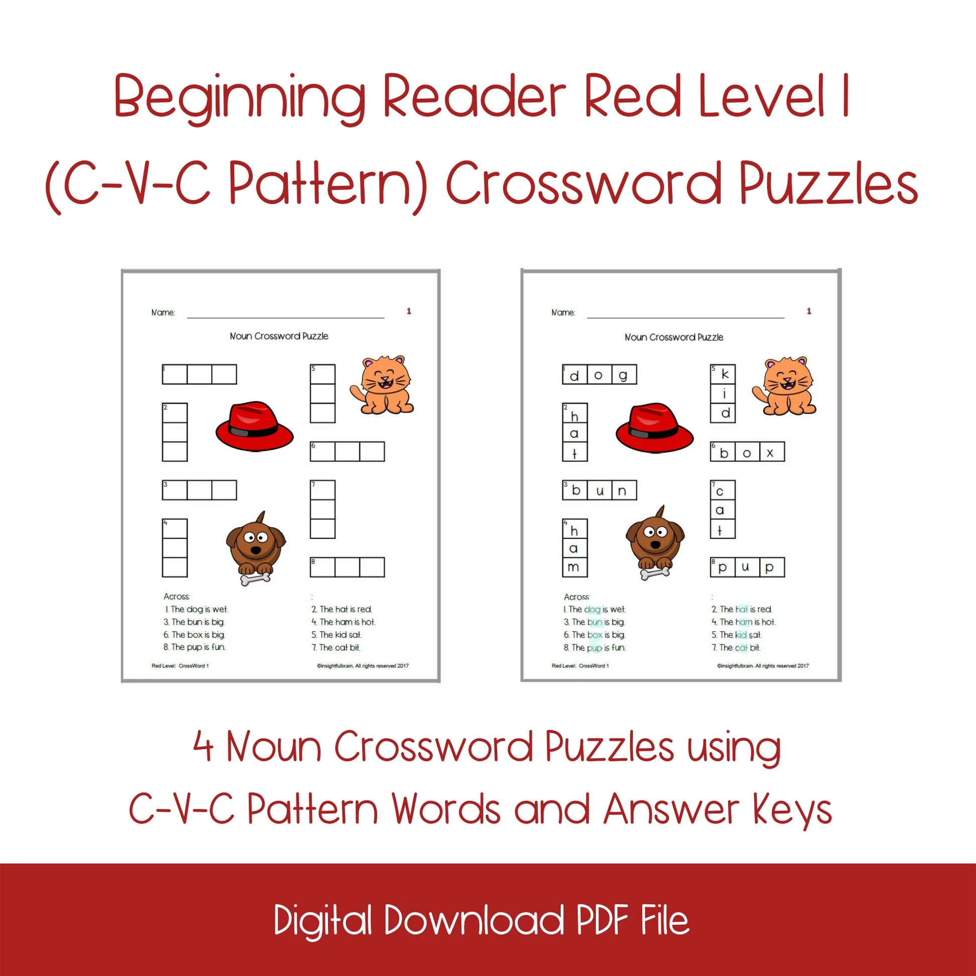 Beginning Noun CrossWord Puzzle Red Level C V C Pattern Montessori For Learning By Insightful Brain Beginning Noun CrossWord Puzzle Red Level C V C Pattern Montessori For Learning By Insightful Brain