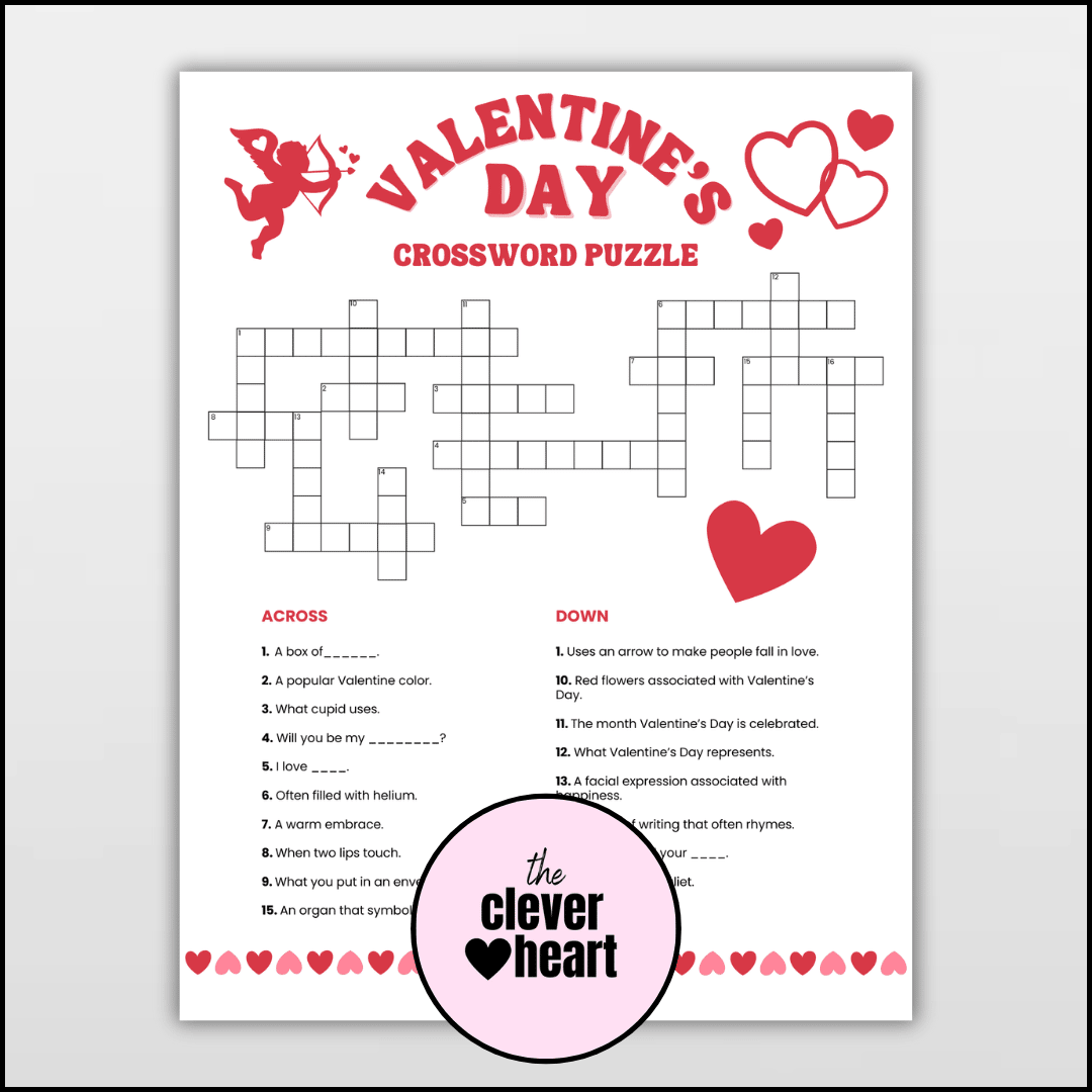 Best Free Printable Valentine s Day Crossword Puzzle The Clever Heart
